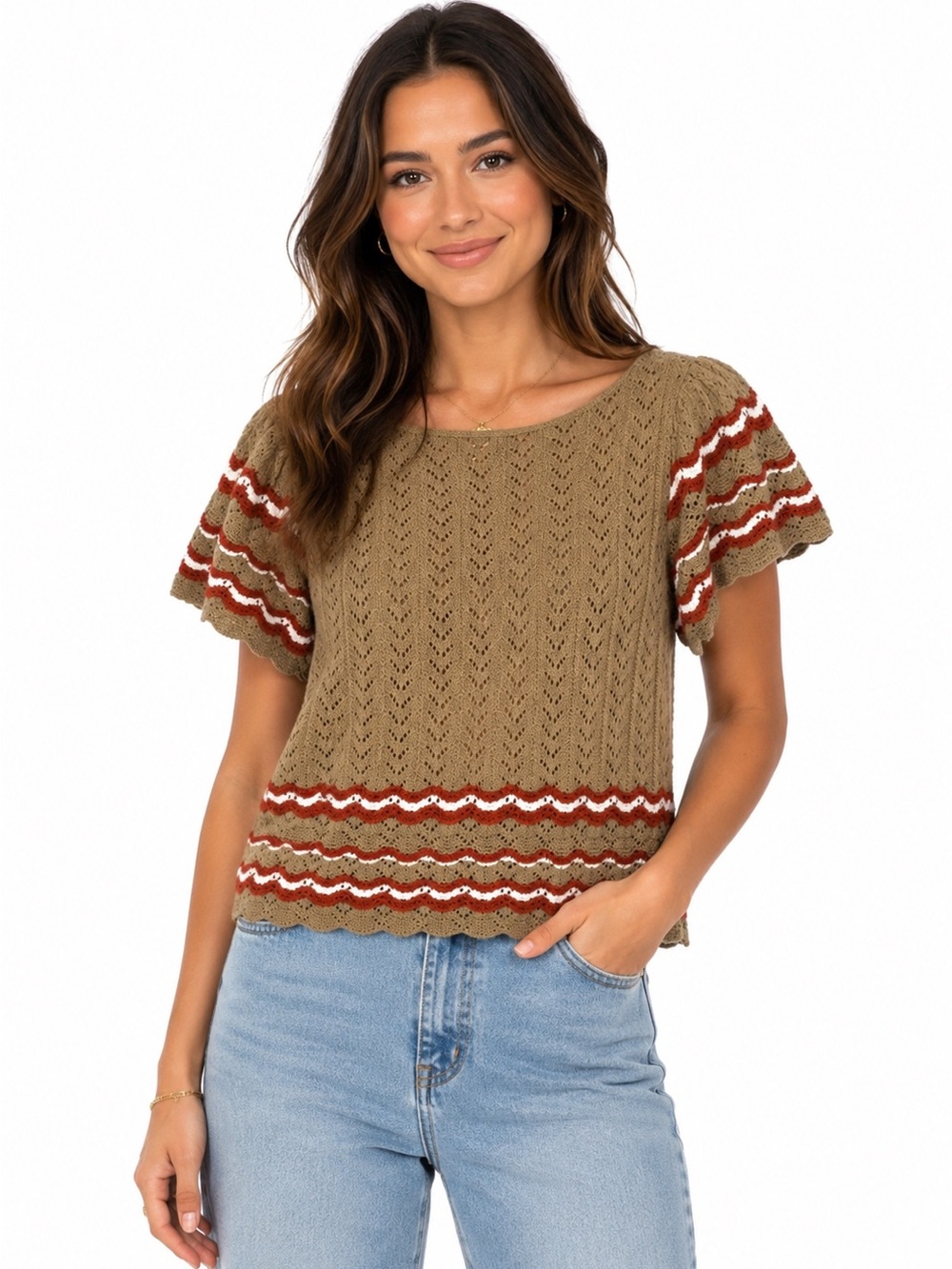 (53) Beatriz Shortsleeved Crochet top, size‎ medium